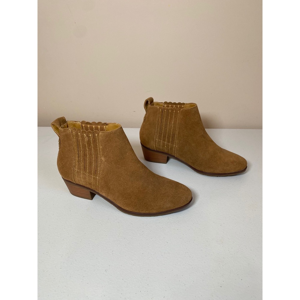 Jack Rogers NEW Liddy Suede Ankle Boots Tan Waterproof Block Heel Womens Sz 6.5M